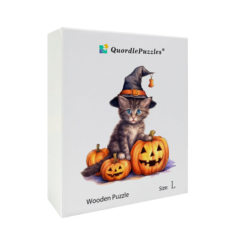 Vinyldekal: Katt med häxhatt och pumpa – Halloweenmotiv
