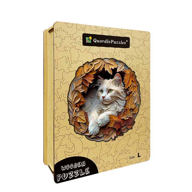 3D-träpussel: En katt omgiven av höstlöv