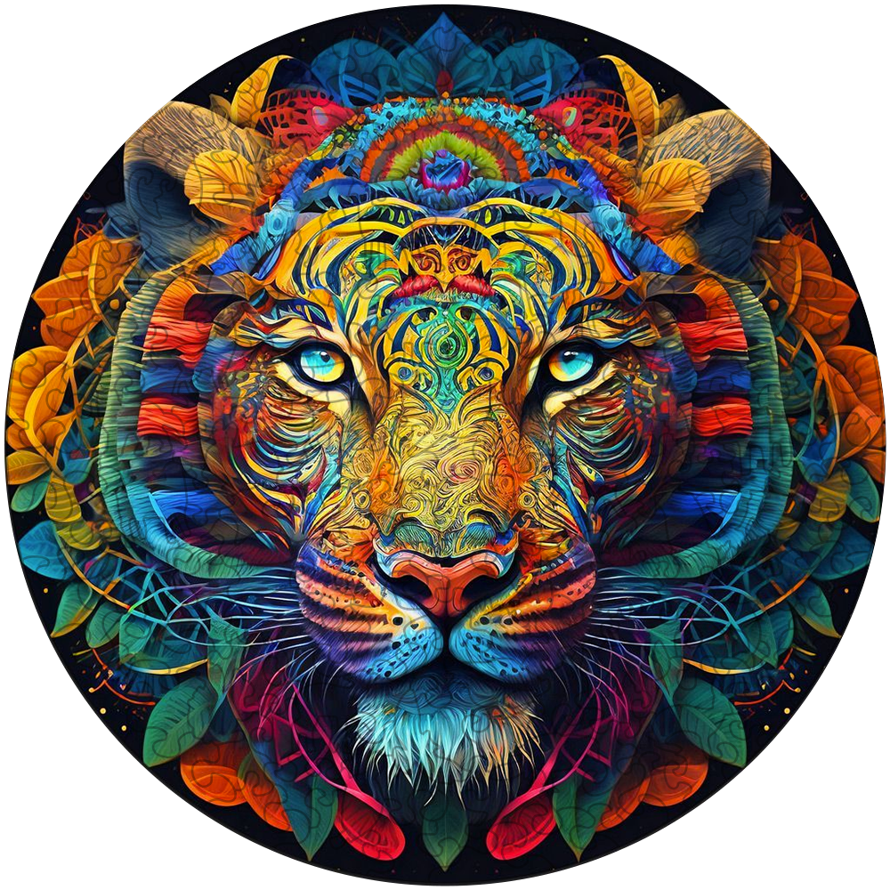 Snöleopard i mandala – träpussel