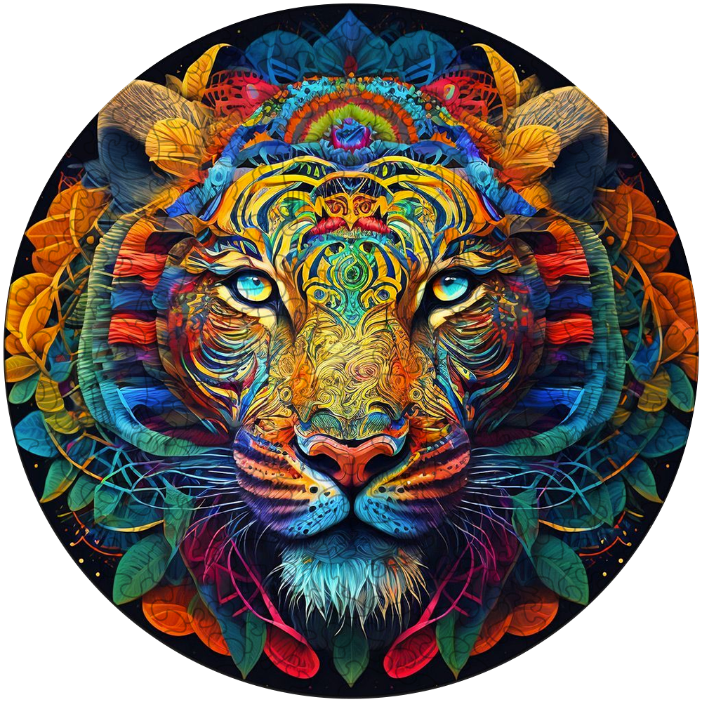 Abstrakt färgglad tiger – träpussel