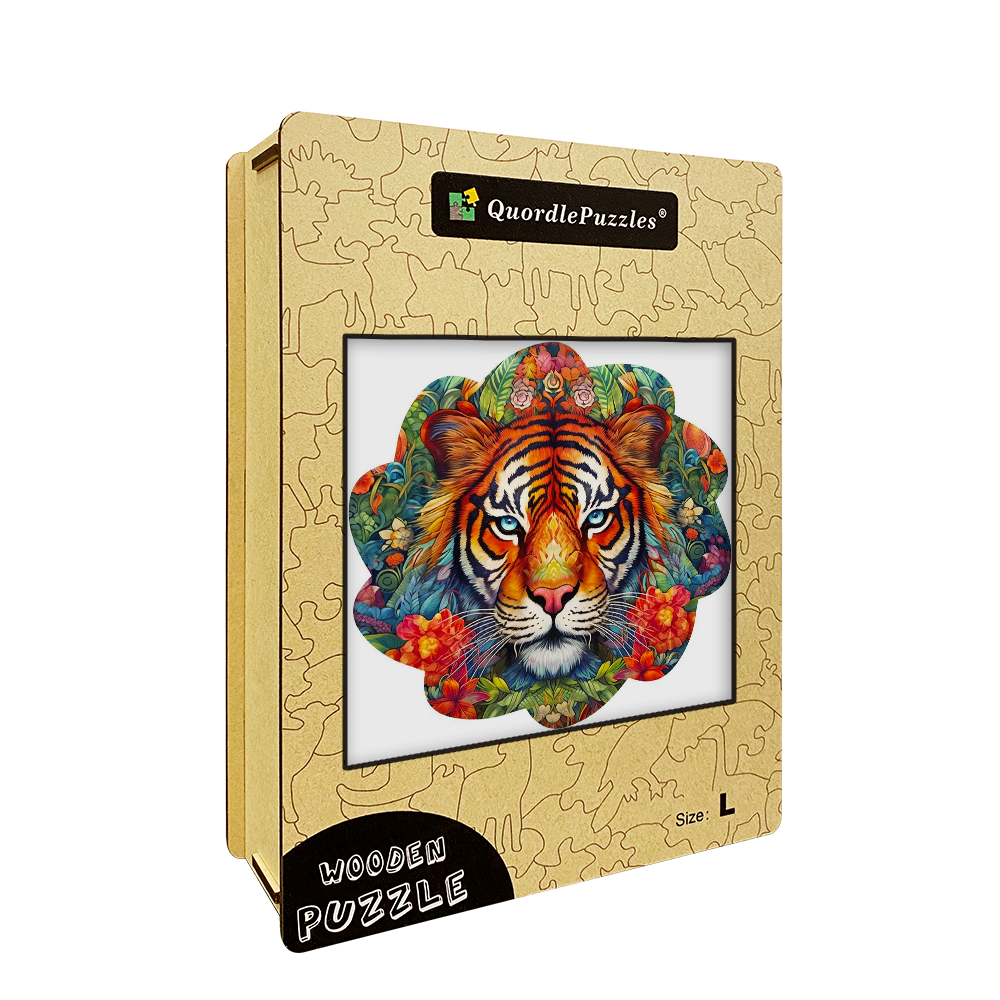 Tiger med blommor – träpussel