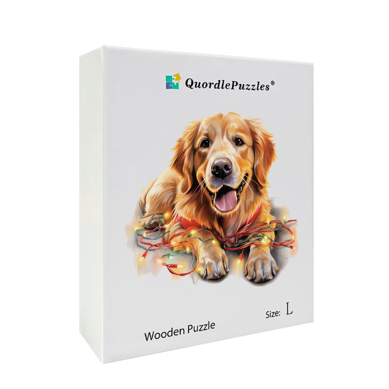 Träpussel: Glad golden retriever med leende