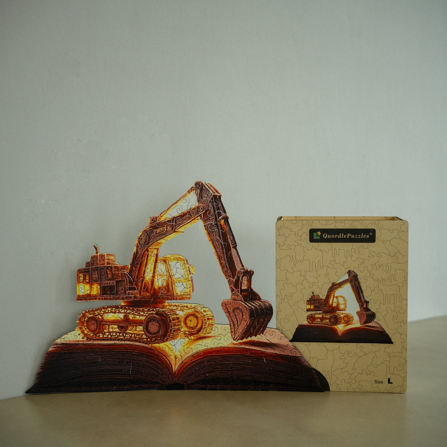 3D-träpussel: Grävmaskin på boken