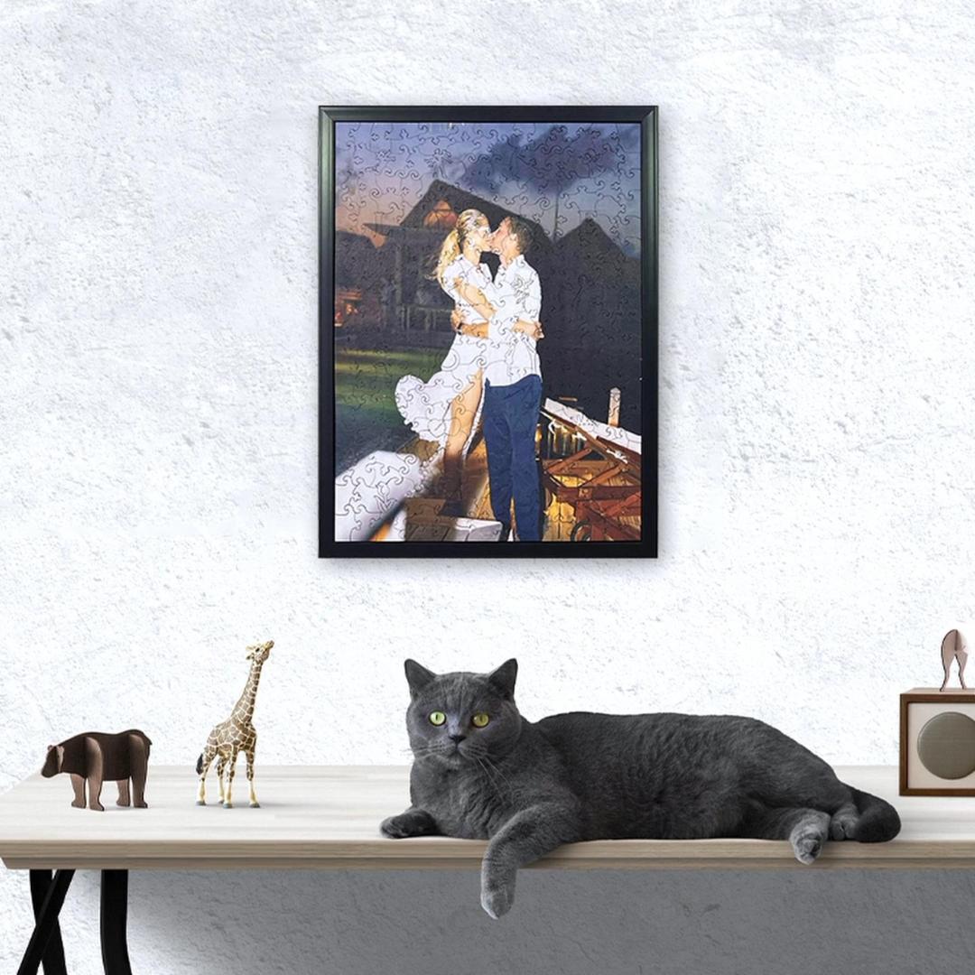 Personligt träpussel med foto – "Happy Family