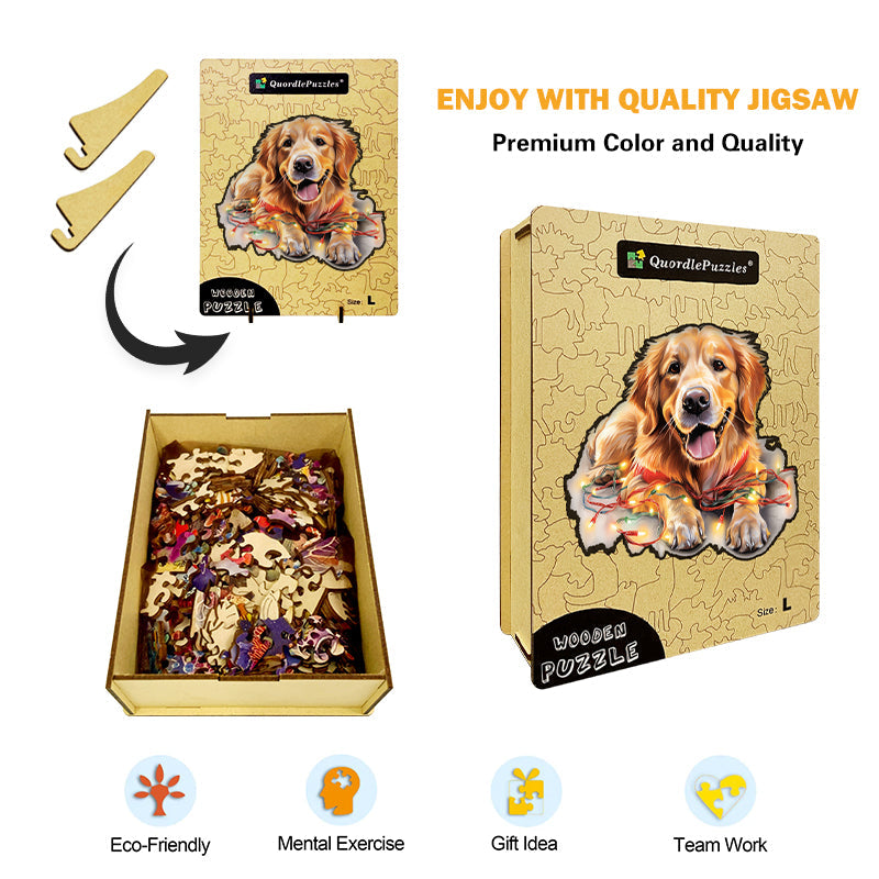 Träpussel: Glad golden retriever med leende