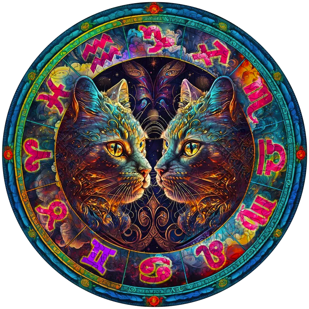 Färgglad abstrakt katt – träpussel