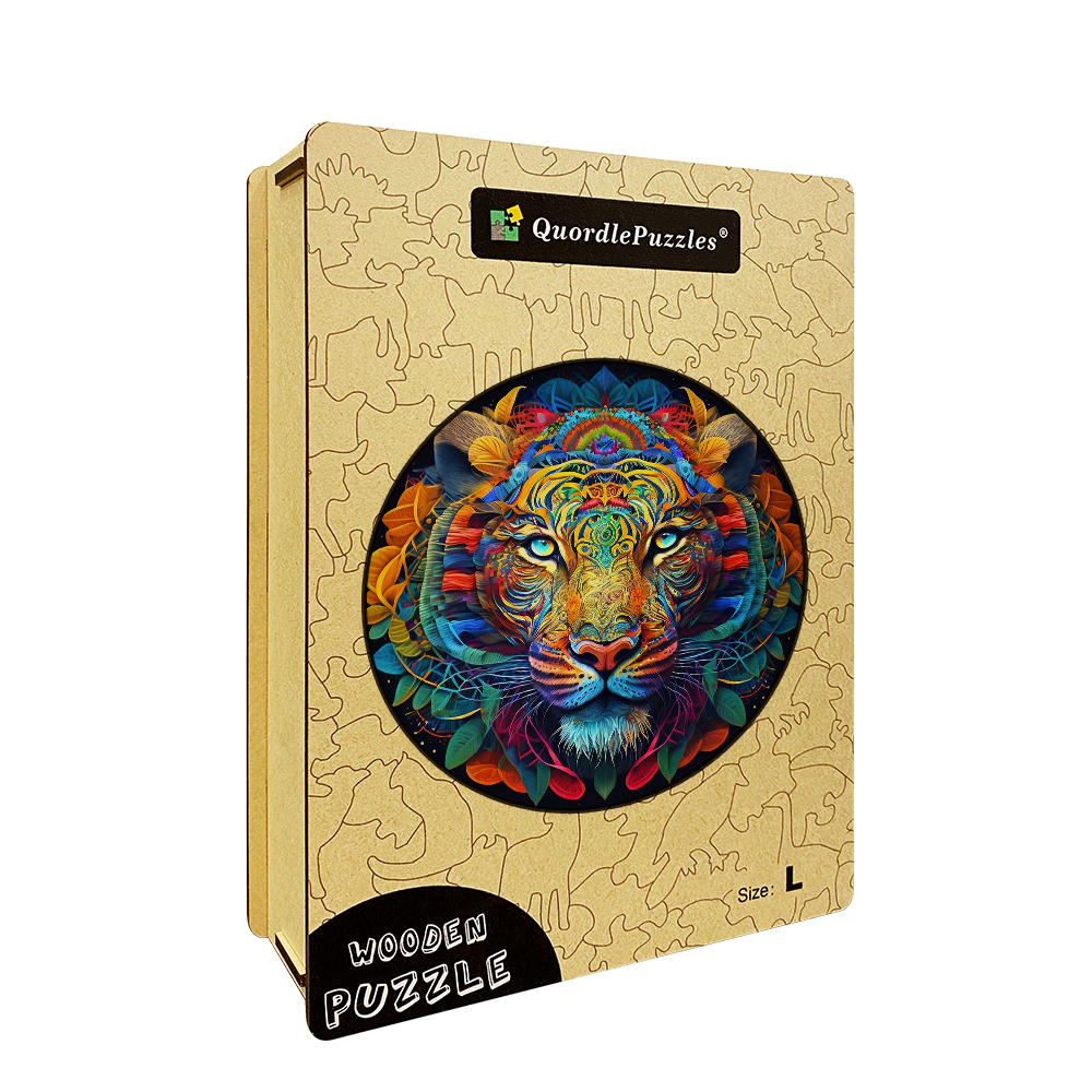 Snöleopard i mandala – träpussel