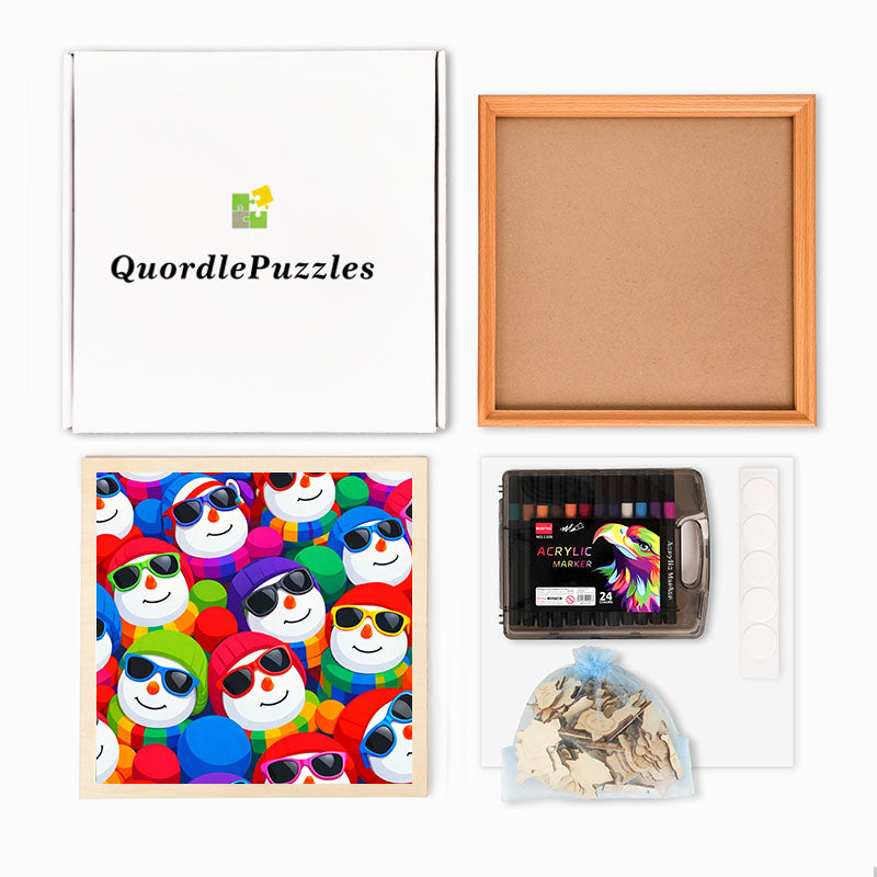 Coola snögubbar - Träpussel att färglägga