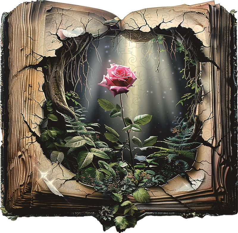 Träpussel: Rosen i den Magiska Boken