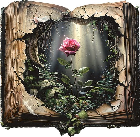 Träpussel: Rosen i den Magiska Boken