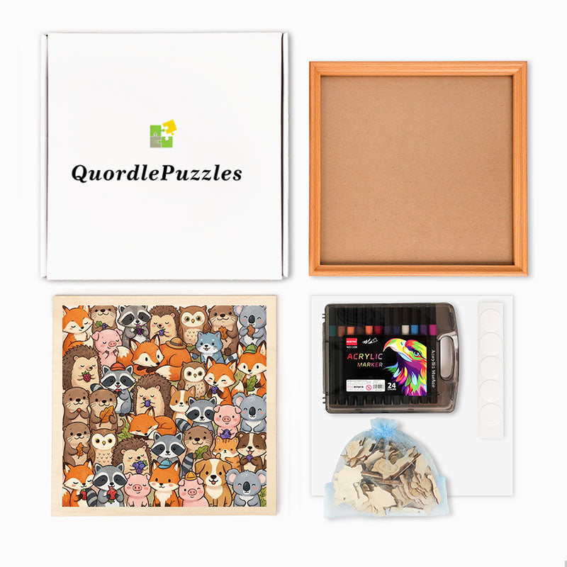 Söta små djur - Träpussel att färglägga