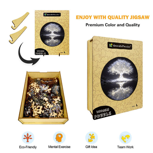 Eteriskt glödande träd i trä