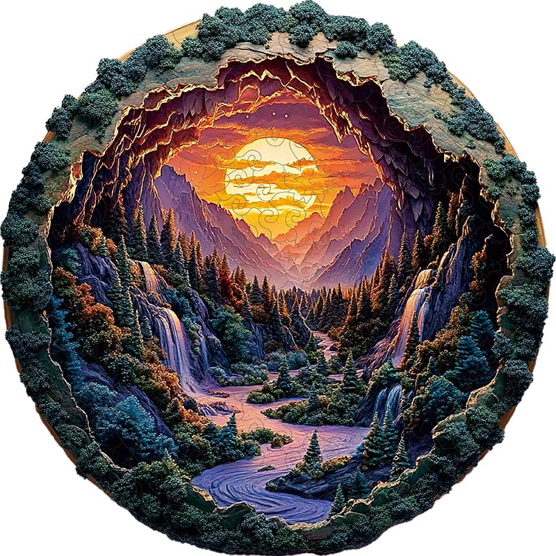 3D-träpussel: Solnedgångs-canyon