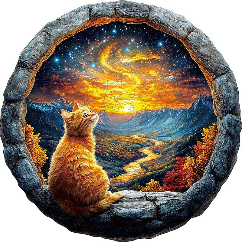 3D-träpussel: Katt under stjärnhimlen