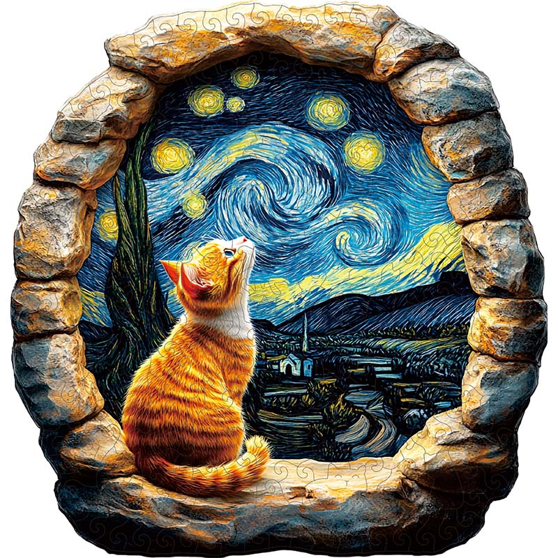 3D-träpussel: Katt under stjärnhimlen