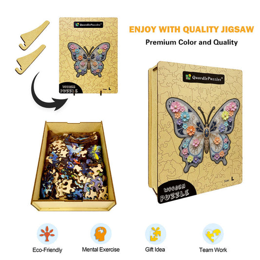 Elegant blommig fjärilspussel i trä