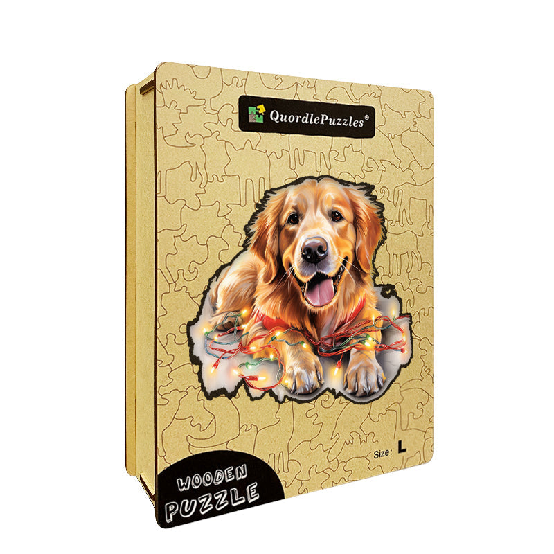 Träpussel: Glad golden retriever med leende
