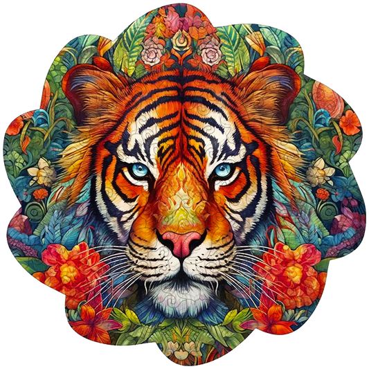 Tiger med blommor – träpussel