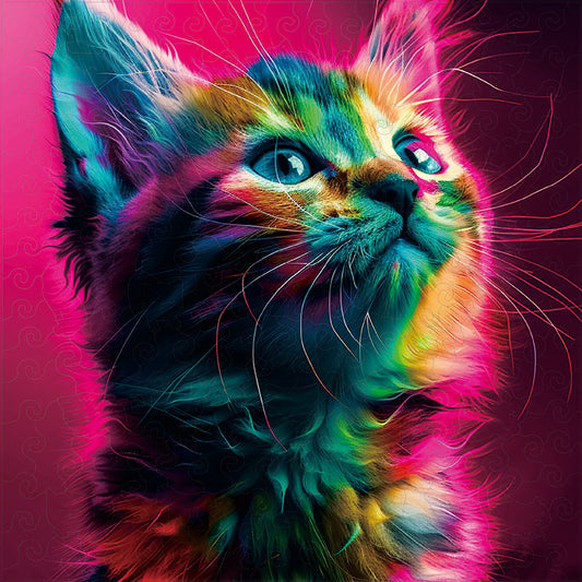 Flerfärgad katt – träpussel
