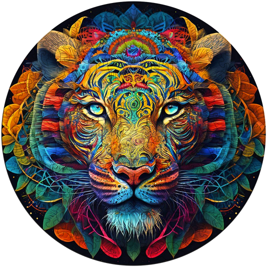 Snöleopard i mandala – träpussel