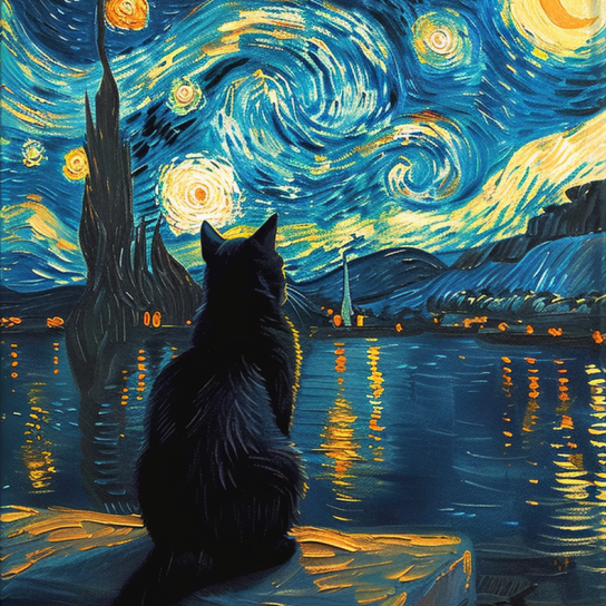 Van Gogh-inspirerad stjärnhimmel katt