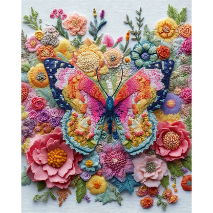 Broderat träpussel med fjärilsträdgård