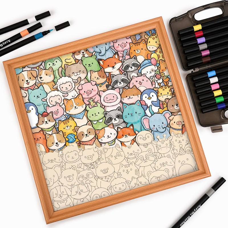 Nyckfulla djur - Träpussel att färglägga