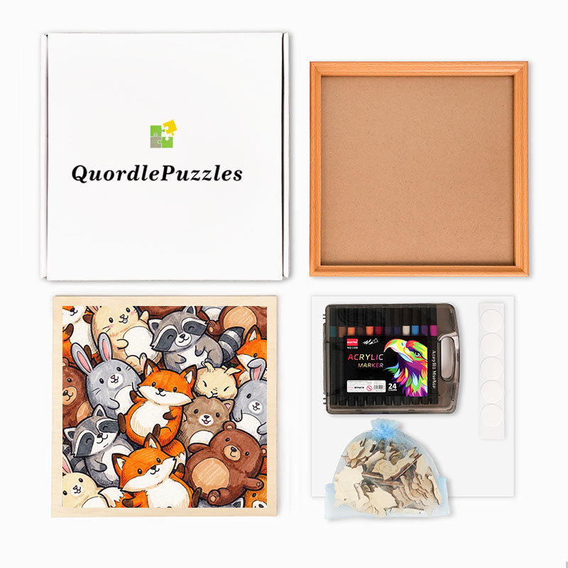 Skogsvänner - Träpussel att färglägga