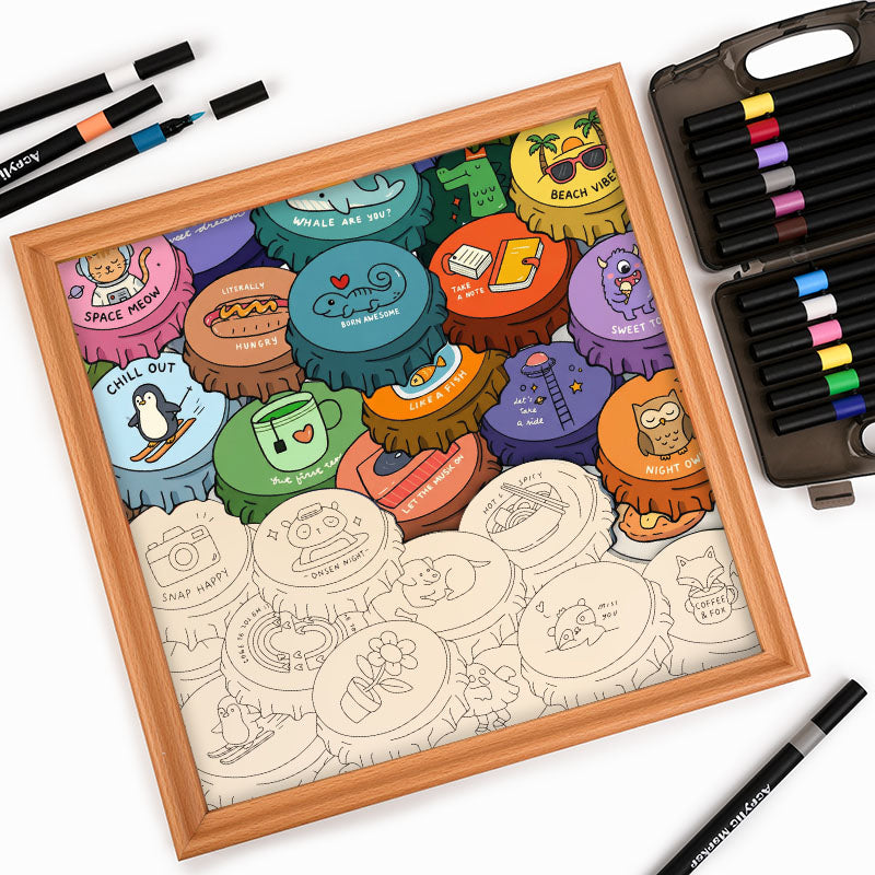 Färgglada mössor - Träpussel att färglägga