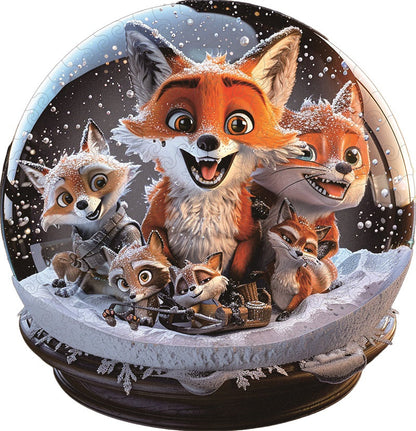 Träpussel Rävfamilj i Snöglob