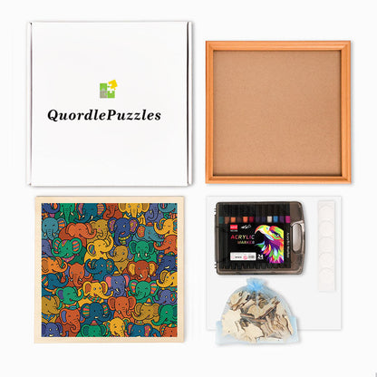 Elefantfest - Träpussel att färglägga