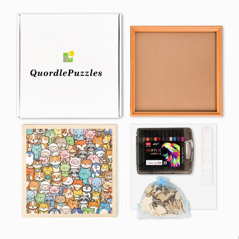 Nyckfulla djur - Träpussel att färglägga