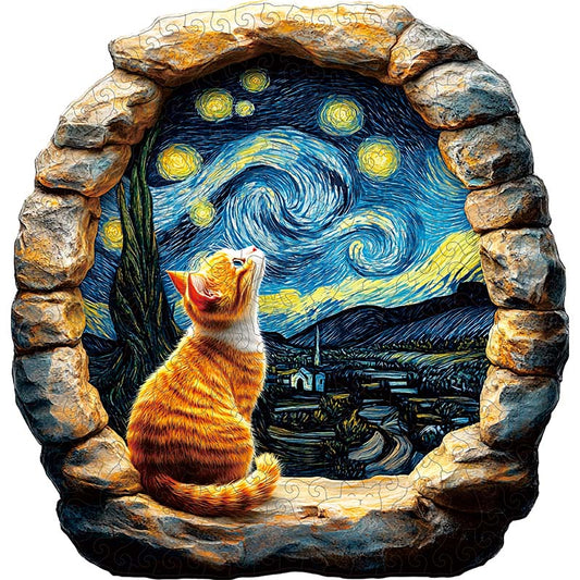 3D-träpussel: Katt under stjärnhimlen