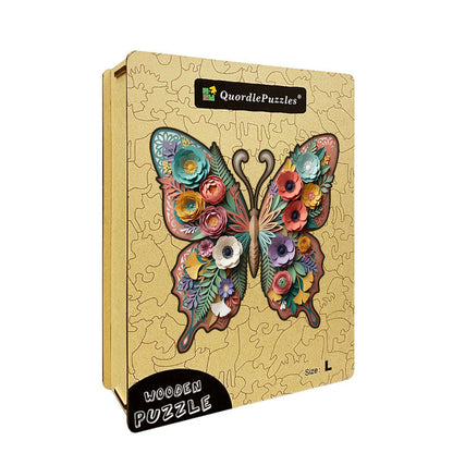Träpussel med botaniska fjärilar och blommor