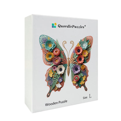 Träpussel med botaniska fjärilar och blommor