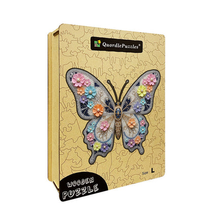 Elegant blommig fjärilspussel i trä