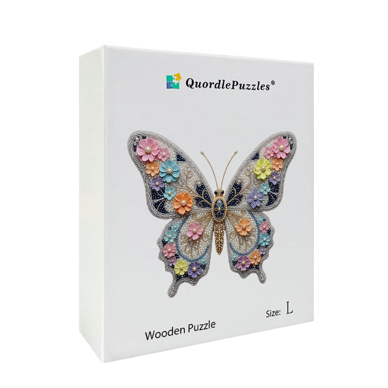 Elegant blommig fjärilspussel i trä