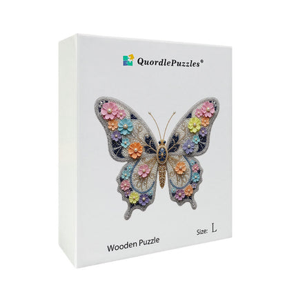 Elegant blommig fjärilspussel i trä