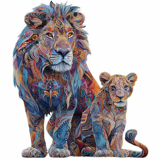 Majestätiska lejonpar i träpussel