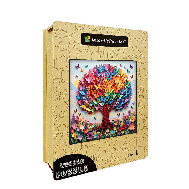 Regnbågsfjärilsträd i träpussel
