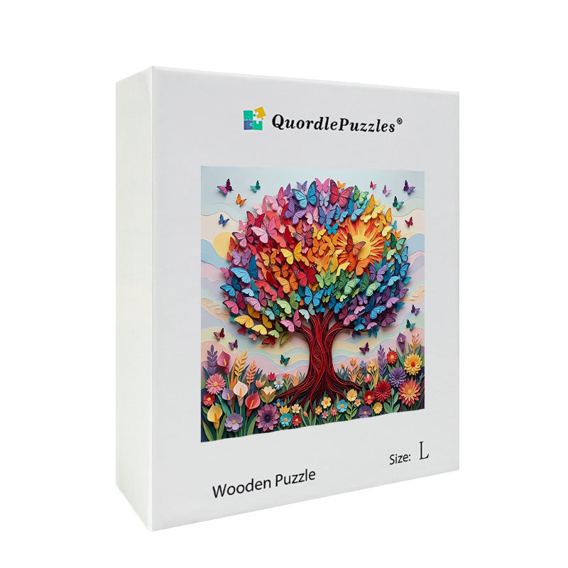 Regnbågsfjärilsträd i träpussel
