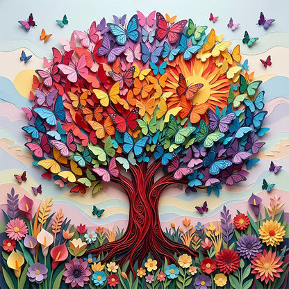 Regnbågsfjärilsträd i träpussel