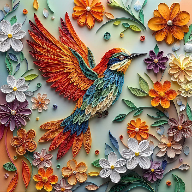Färgstark kolibri i flykt träpussel