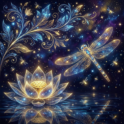 Träpussel med himmelsk lotus och trollslända