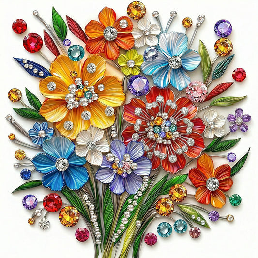 Träpussel med ädelstensblommor
