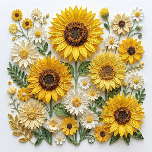 Träpussel med solrosblommor och trädgård