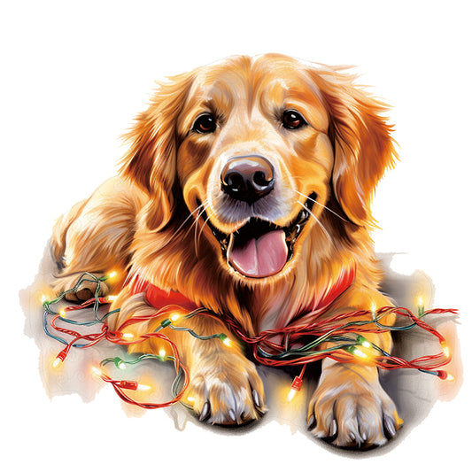 Träpussel: Glad golden retriever med leende